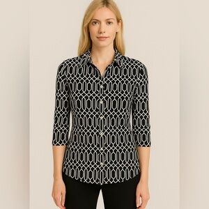 Black and white geometric blouse size large